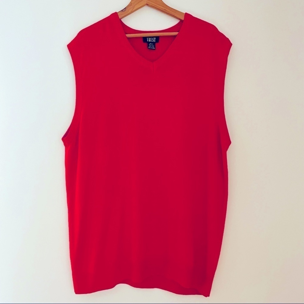 Vintage VTG Trust Red Grandpa Sweater Vest Sweatervest Acrylic 2XLT